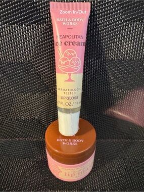 Bath & Body Works Neapolitan Ice Cream Lip Gloss & Balm Set — Pink & Brown